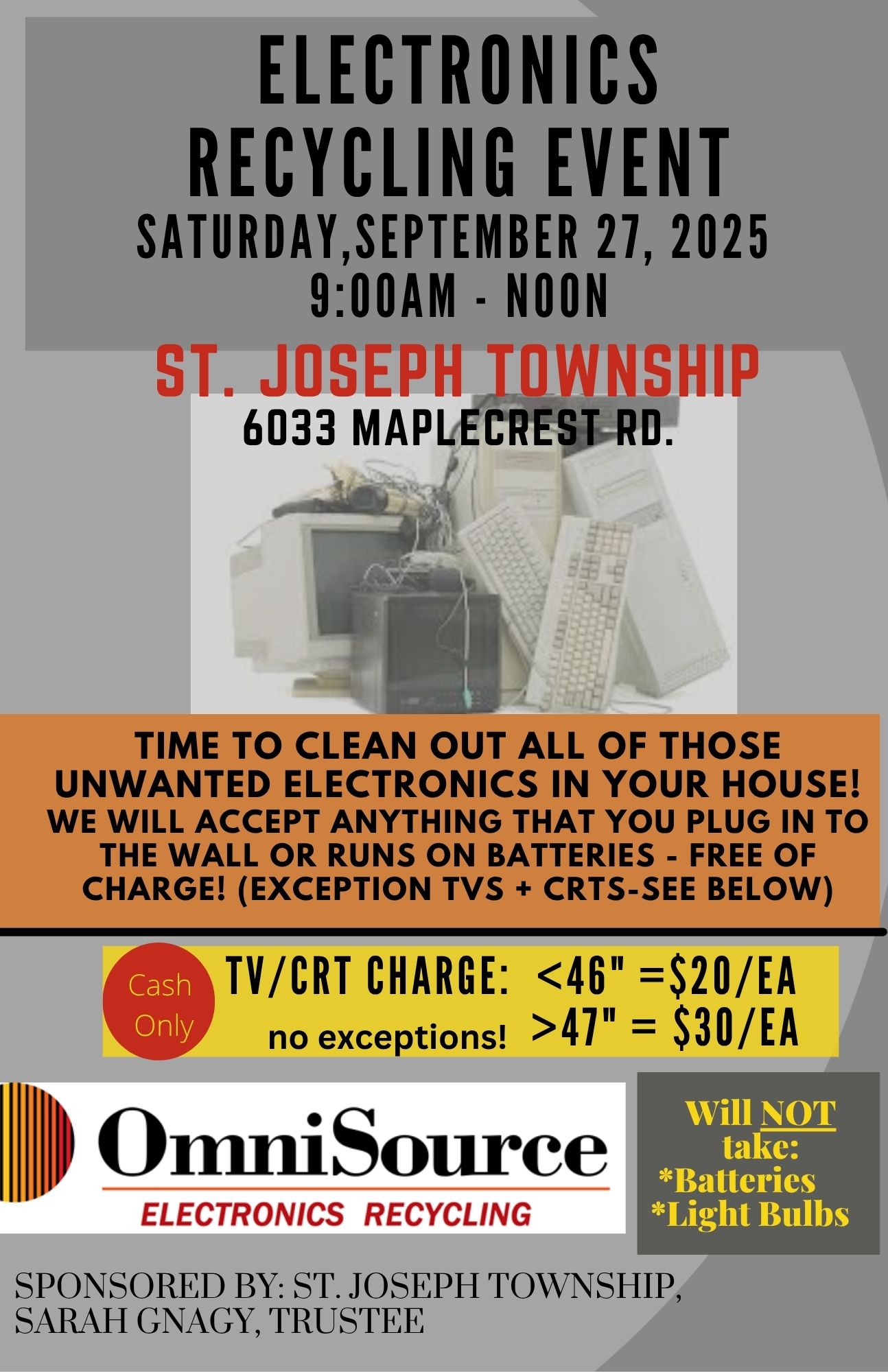 Flyer with information about Electronics Recycling Event