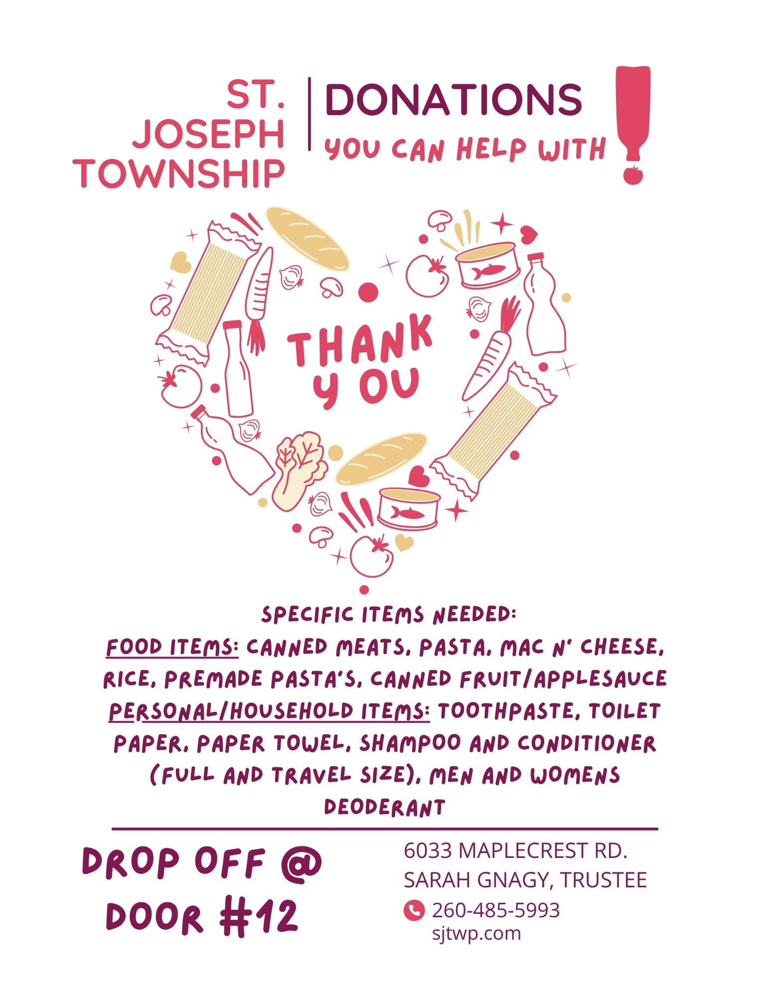 Flyer about St. Joseph Township Donations